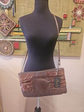 Vintage Deadstock BRIO Rich Brown Leather & Suede Shoulder Bag with Ruched Front